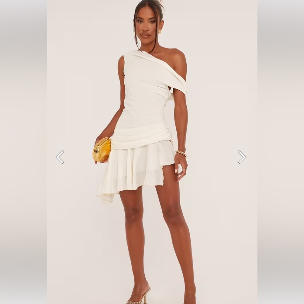EGO One Shoulder Cream Dress